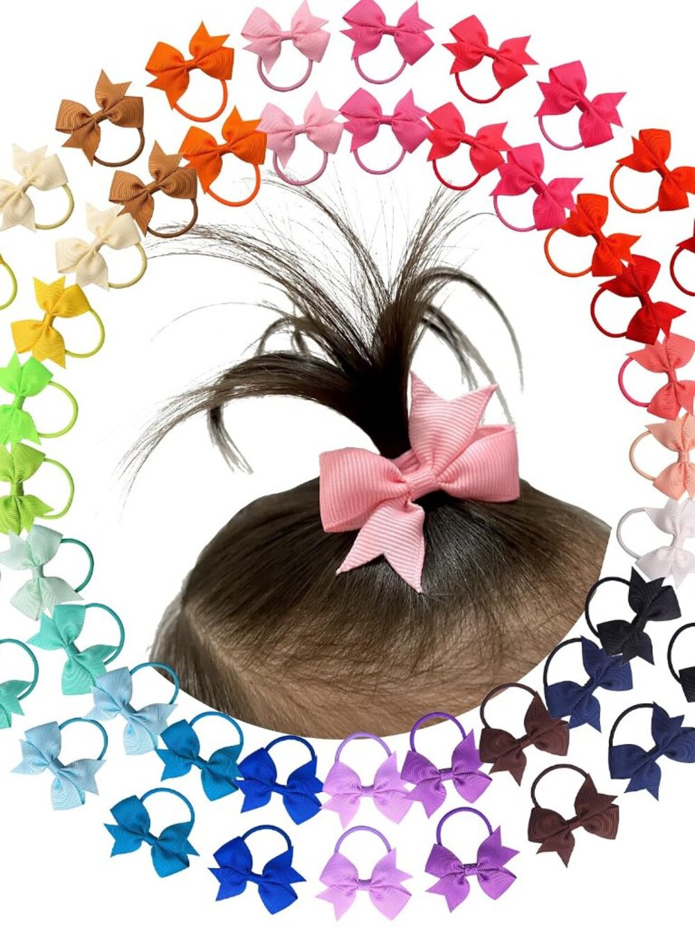 Baby Hair Ties with Bows,50pc 2 inch Baby Hair Bow Ponytail Holders